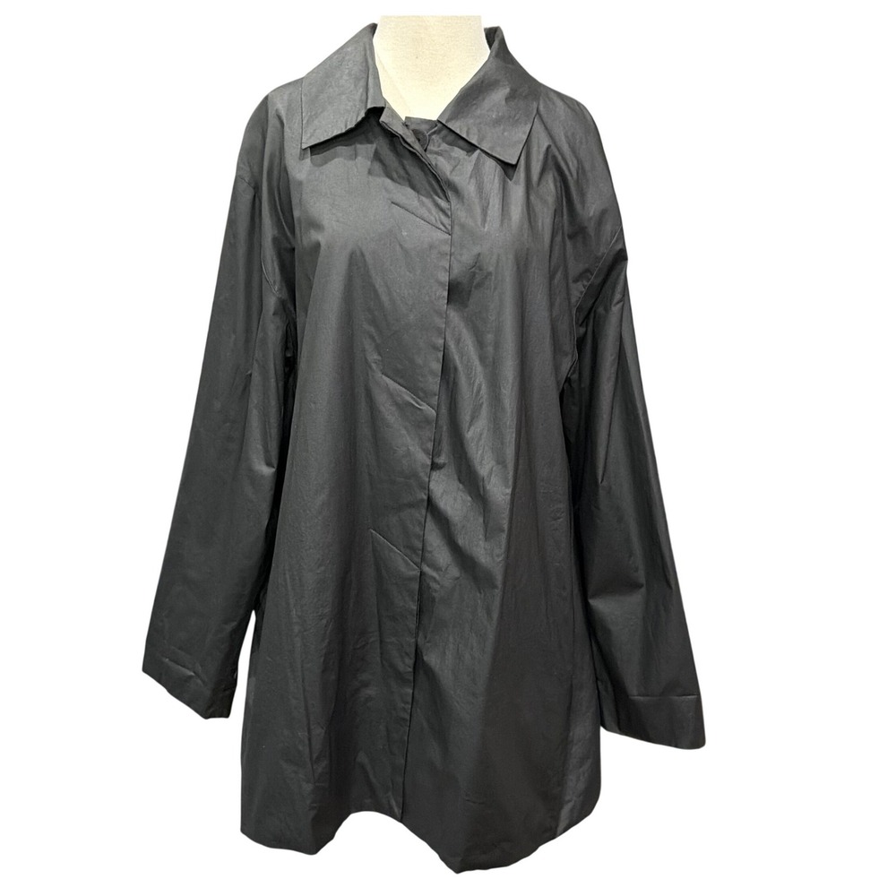 Airfield Coated Cotton Oversized Jacket Womens XL Black Button Front Avant Garde